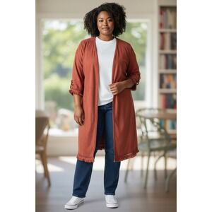 Davi & Dani Rust Faux Suede Duster Cardigan Crochet Fringe DJ04225 Mens Size M